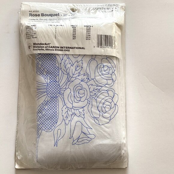 WonderArt #1153 1 Pair of Perle Edged Pillowcases Embroidery Kit Rose Bouquet - Picture 3 of 5